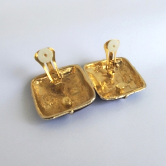 Vintage 1980's Chunky Enamel Earrings clip ons Blue, Purple - Picture 5 of 5